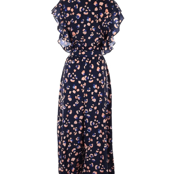 Hutch Women’s XL Navy and Pink Animal Print Jumpsuit with Ruffles - Picture 2 of 4